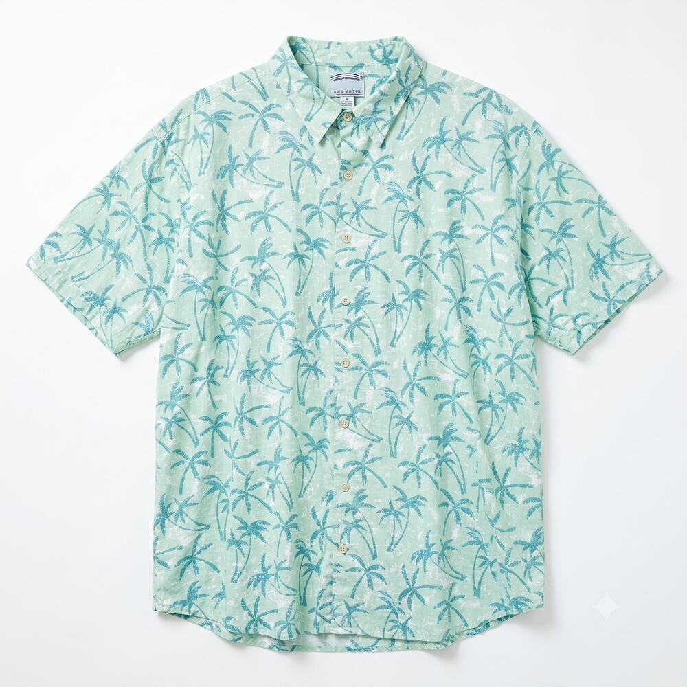 IZOD Saltwater Cotton Lawn Short Sleeve Hawaiian Shirt Green Vacation Mens 3XL